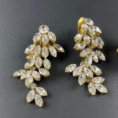 -197- ALICE CAVINESS | Clip Beaded & Rhinestone Earrings | Marked