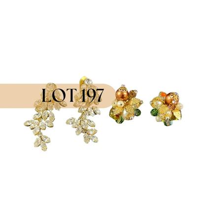 -197- ALICE CAVINESS | Clip Beaded & Rhinestone Earrings | Marked