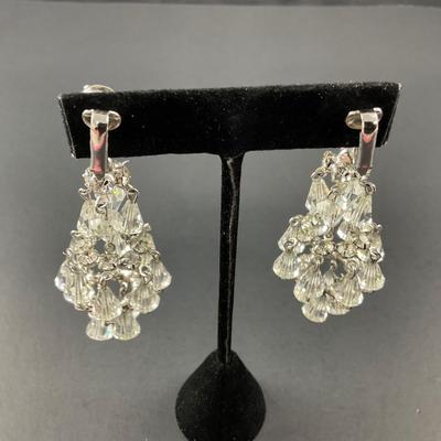 -198- COSTUME JEWELRY | Rhinestone & Crystal Chandelier Clip Earrings