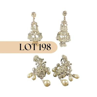 -198- COSTUME JEWELRY | Rhinestone & Crystal Chandelier Clip Earrings