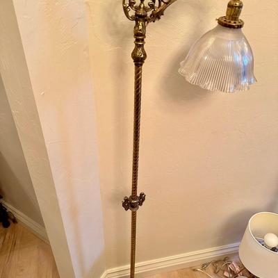 Antique Brass and Glass Floor Lamp