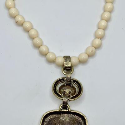 Heidi Daus "Super Chic" Crystal Enamel Cream/Amber Necklace & Earrings Rare