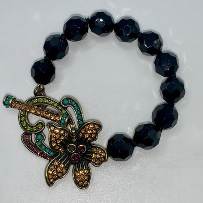 Heidi Daus Long Black Crystal "Perineal Favorite" Floral necklace & bracelet