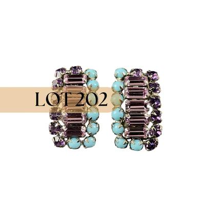 -202- SCHREINER | New York Purple & Blue Rhinestone Clip Earrings | Marked