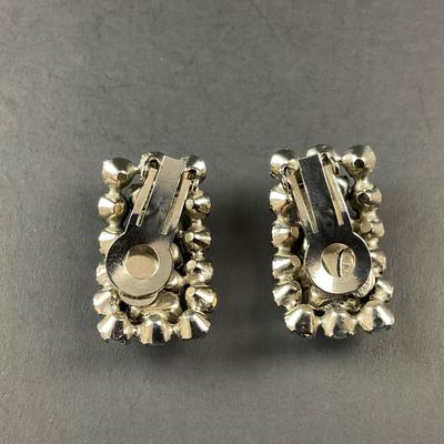 -202- SCHREINER | New York Purple & Blue Rhinestone Clip Earrings | Marked
