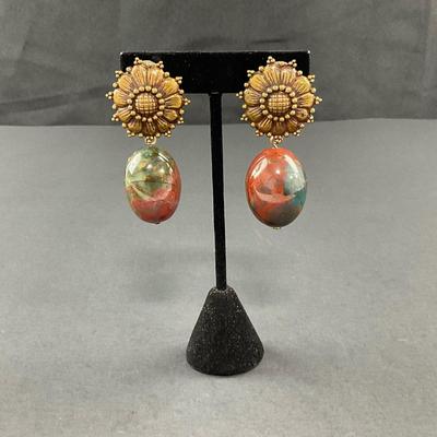 -203- STEPHEN DWECK | 1990’s Flowers & Stone Clip Earrings | Marked