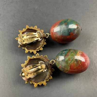 -203- STEPHEN DWECK | 1990’s Flowers & Stone Clip Earrings | Marked