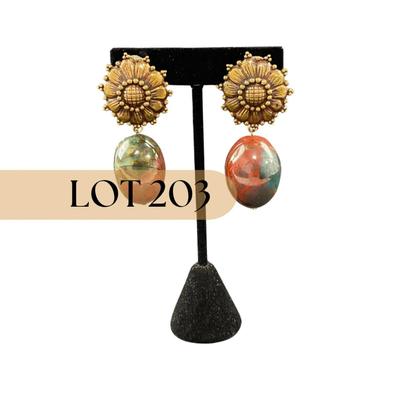 -203- STEPHEN DWECK | 1990’s Flowers & Stone Clip Earrings | Marked