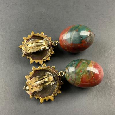 -203- STEPHEN DWECK | 1990’s Flowers & Stone Clip Earrings | Marked