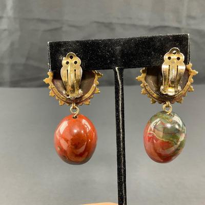 -203- STEPHEN DWECK | 1990’s Flowers & Stone Clip Earrings | Marked