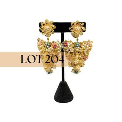 -204- EUGENE | Gold Tone Multicolored Clip Earrings | Marked