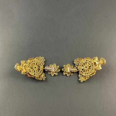 -204- EUGENE | Gold Tone Multicolored Clip Earrings | Marked