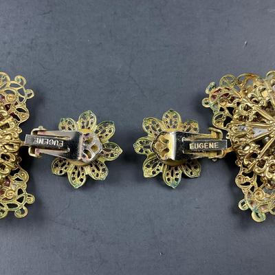 -204- EUGENE | Gold Tone Multicolored Clip Earrings | Marked