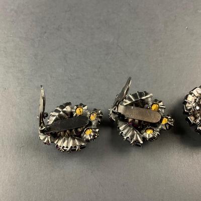 -205- COSTUME JEWELRY | Dark Colored Rhinestone Clip Earrings