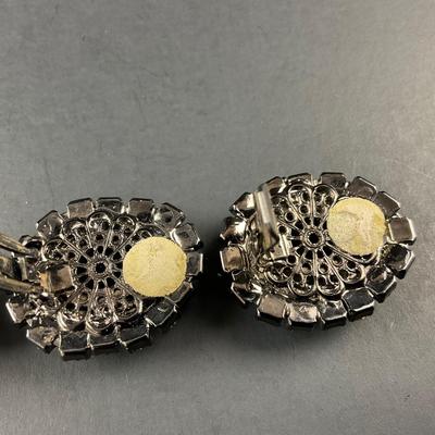 -205- COSTUME JEWELRY | Dark Colored Rhinestone Clip Earrings