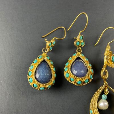 -209- ARTISAN | Turkey Gold Tone & Stone Earrings | Marked