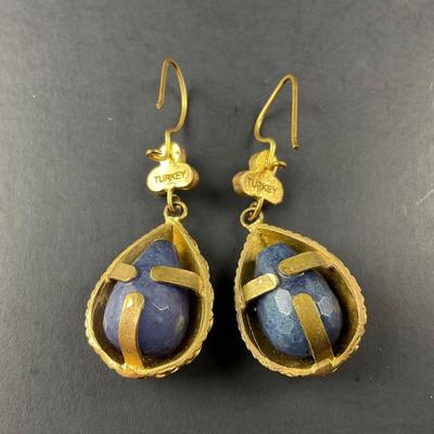 -209- ARTISAN | Turkey Gold Tone & Stone Earrings | Marked