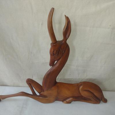 Large, Carved Wooden Figurine- Gazelle- Approx 18" Tall, 23" Long