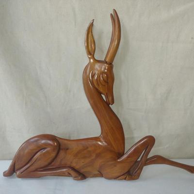 Large, Carved Wooden Figurine- Gazelle- Approx 18" Tall, 23" Long