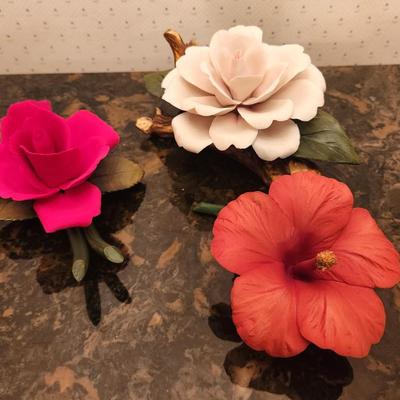 Lot #137 Lot of 3 Bisque Flowers - Napoleon mark