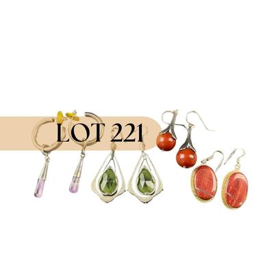 -221- COSTUME JEWELRY | Stone & 925 Earrings