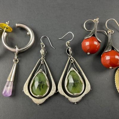 -221- COSTUME JEWELRY | Stone & 925 Earrings