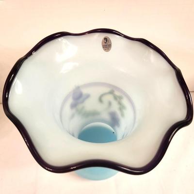 Lot #148 Fenton Art Glass Blue Floral Vase