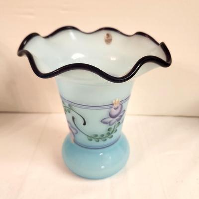 Lot #148 Fenton Art Glass Blue Floral Vase