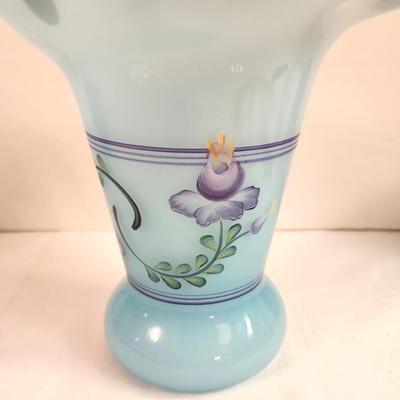 Lot #148 Fenton Art Glass Blue Floral Vase