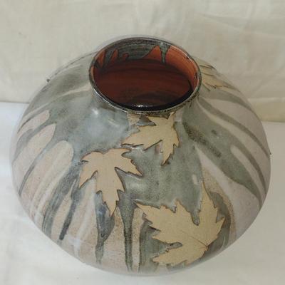 Drip Glaze Pottery Vase with Leaf Design