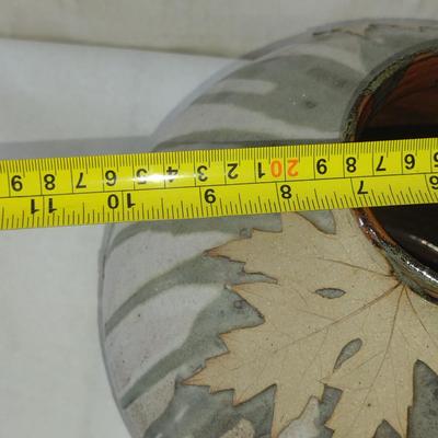 Drip Glaze Pottery Vase with Leaf Design