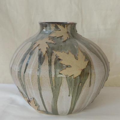 Drip Glaze Pottery Vase with Leaf Design