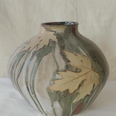 Drip Glaze Pottery Vase with Leaf Design