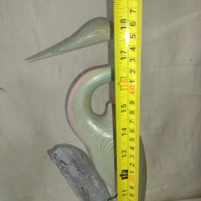 Pair of Carved Wooden Crane Design Figures- Signed by Artist