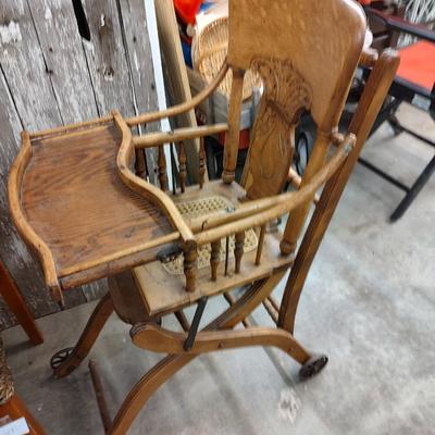 Vintage Wood High Chair Stroller.