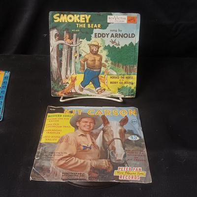 1957 KIT CARSON WESTERN SONGS AND SMOKEY THE BEAR 45 RECORDS