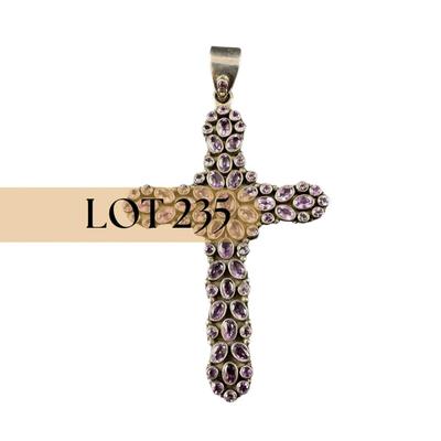 -235- SILVER | 925 Sterling & Amethyst Cross Pendant | Marked