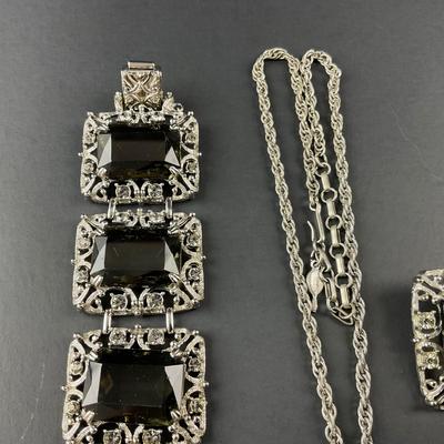 -237- SARAH COVENTRY | Black Stone Pendant, Bracelet, & Earrings Set | Marked