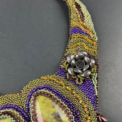 -239- ARTISAN | Stone & Beaded With Leather Back Necklace