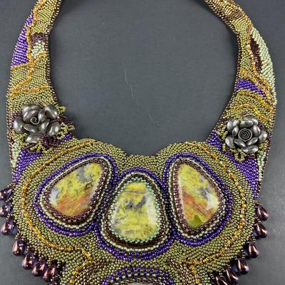 -239- ARTISAN | Stone & Beaded With Leather Back Necklace