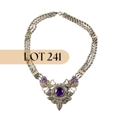-241- SILVER | 925 Sterling Silver & Amethyst Stone Necklace | Marked