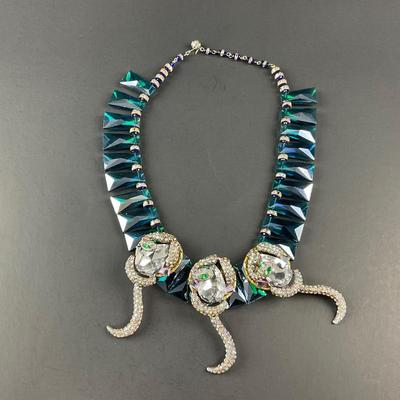 -247- COSTUME JEWELRY | Statement Piece Blue Rhinestone & Snake Necklace