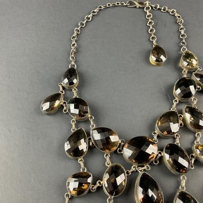 -249- SILVER | Smokey Quartz 925 Sterling Statement Necklace