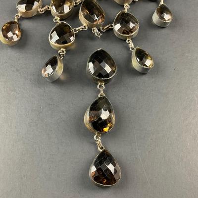 -249- SILVER | Smokey Quartz 925 Sterling Statement Necklace