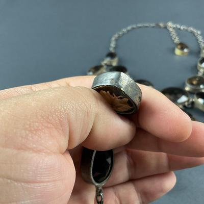 -249- SILVER | Smokey Quartz 925 Sterling Statement Necklace