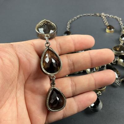 -249- SILVER | Smokey Quartz 925 Sterling Statement Necklace
