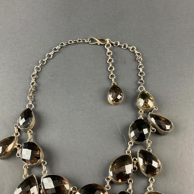 -249- SILVER | Smokey Quartz 925 Sterling Statement Necklace