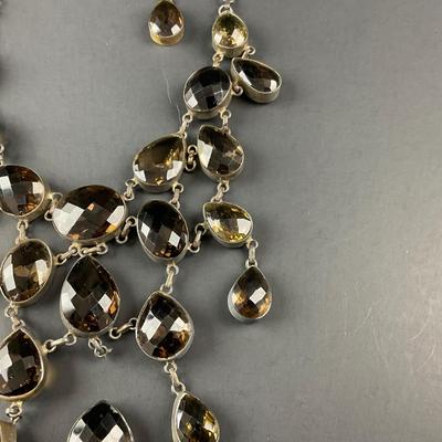 -249- SILVER | Smokey Quartz 925 Sterling Statement Necklace