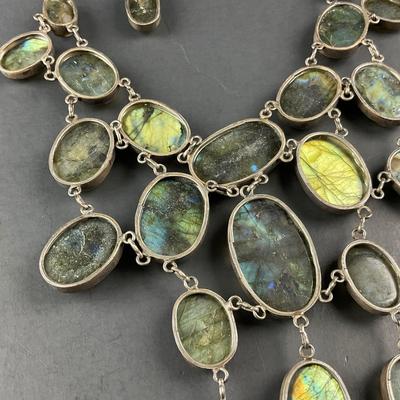 -251- SILVER | Labradorite & 925 Sterling Silver Statement Necklace | Marked