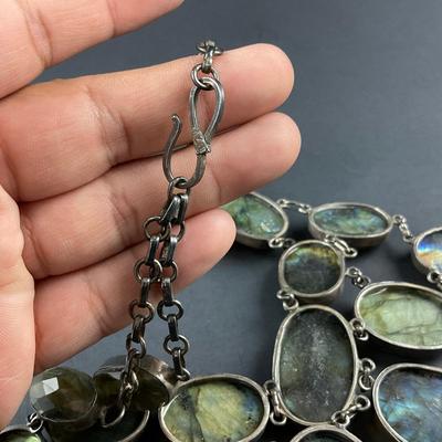 -251- SILVER | Labradorite & 925 Sterling Silver Statement Necklace | Marked